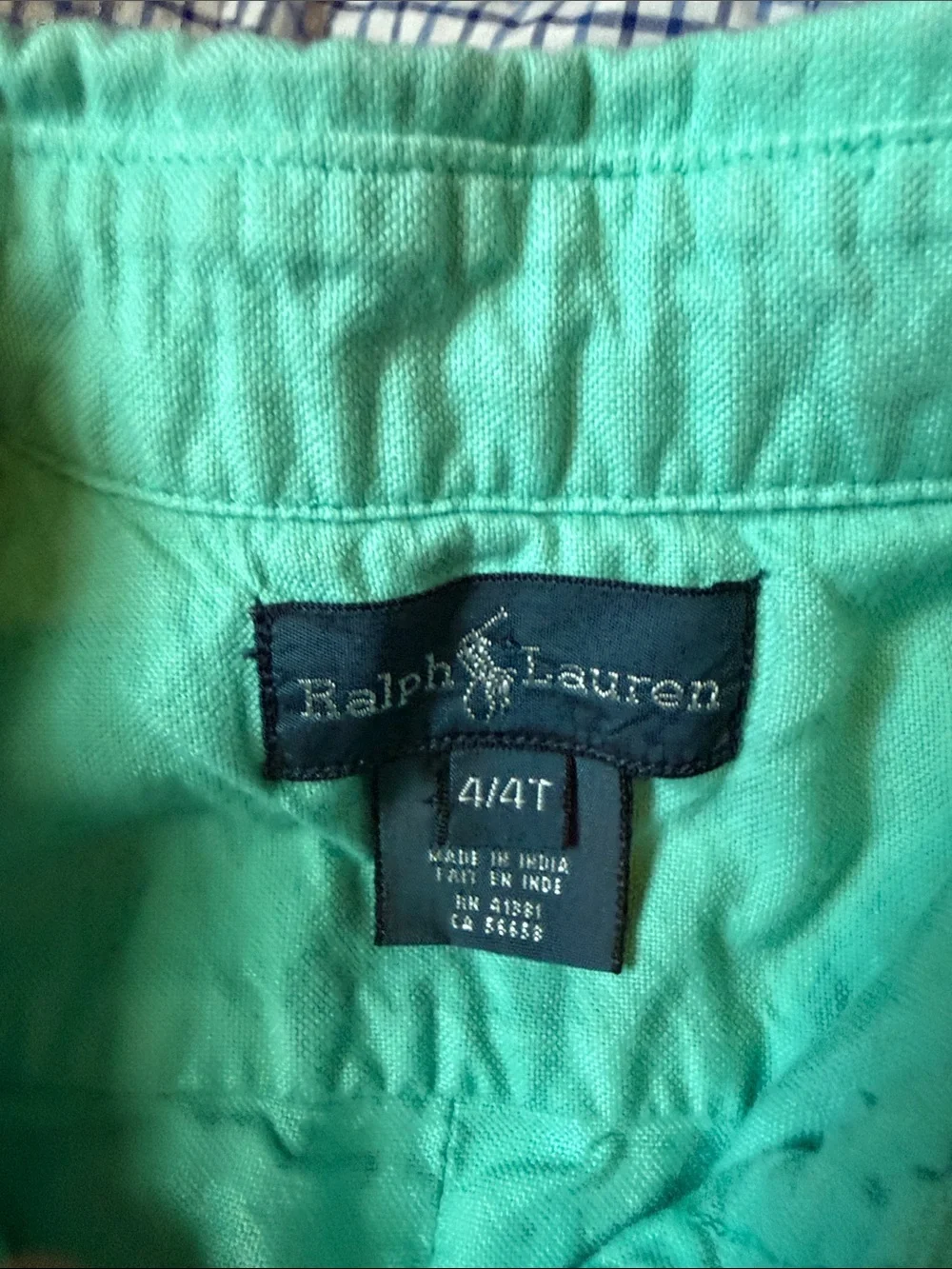 Ralph Lauren Polo (3) & Nautica (1) Plaid Button-Up Shirts in Blue Aqua Pink 4T